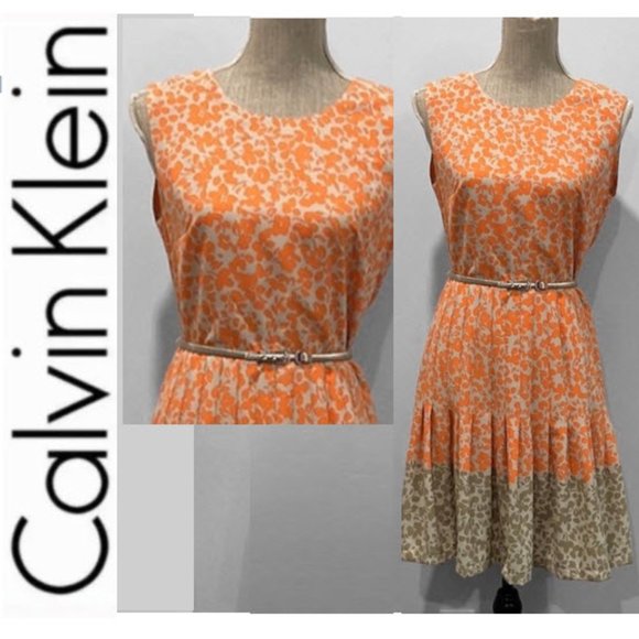 Calvin Klein Orange Fit and Flare Dress  8 medium - Picture 1 of 13